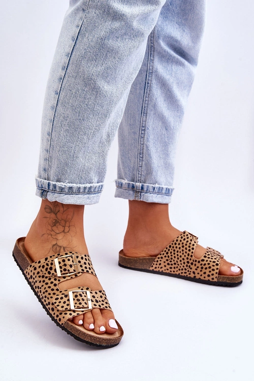 Damskie Klapki Wsuwane Leopard Beżowo-Czarne Destino