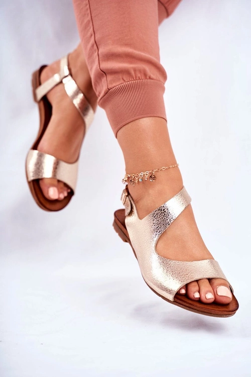 Damskie Sandały Laura Messi Skórzane 1116 Snake Złote Vollare