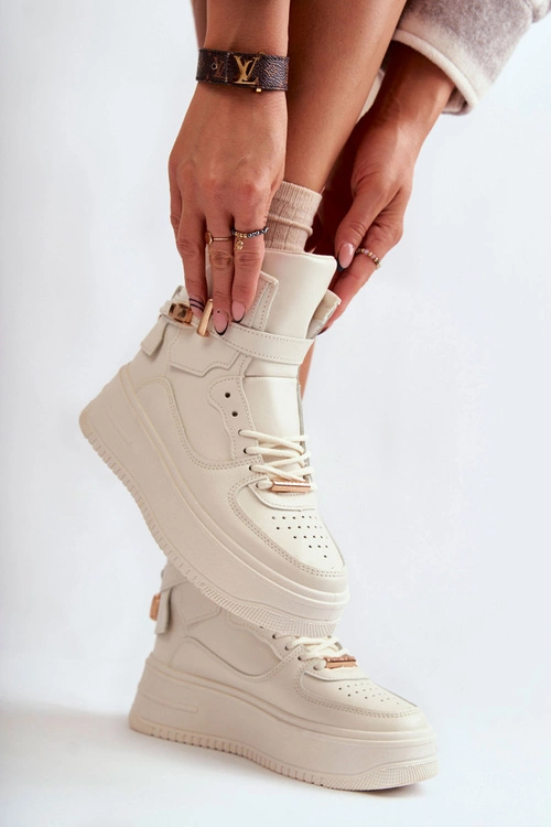 Damskie Ocieplane Wysokie Buty Sportowe Beżowe Lexa