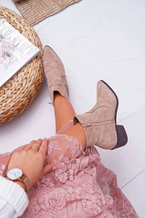 Botki Damskie Płaski Obcas Beżowe Umberco