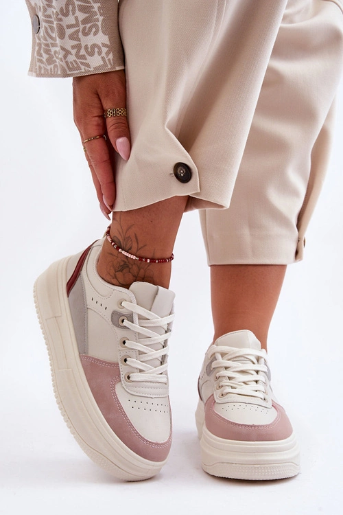 Damskie Buty Sportowe Na Masywnej Platformie Biało-Różowe Gemma