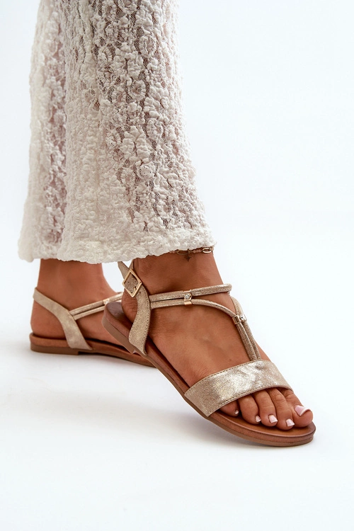 Damskie Płaskie Sandały Z Paskami S.Barski KV27-010 Złote