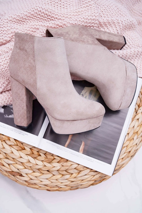 Botki Damskie na Słupku Platformie Zamszowe Beżowe Celinne