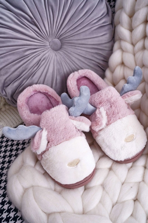 Papcie Damskie Z Futerkiem Renifery Różowe Deff