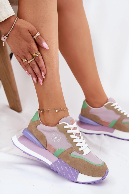 Zamszowe Sneakersy Damskie Na Platformie Big Star RR274815 HI-POLY SYSTEM Różowe