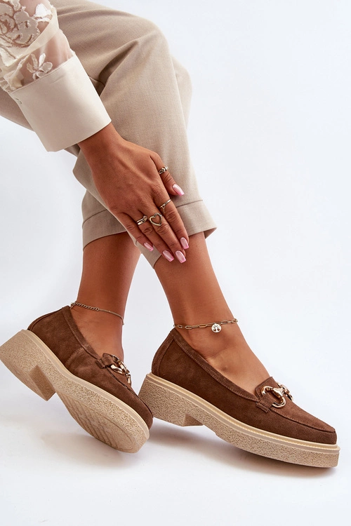 Zazoo 3429 Zamszowe Mokasyny Damskie Z Ozdobą Brązowe