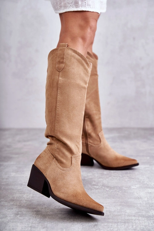 Zamszowe Kozaki Kowbojki Beżowe Casey