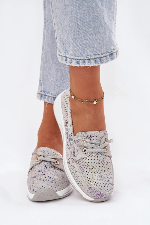 Zamszowe Półbuty Ze Skóry Naturalnej Na Platformie Artiker 56C2104 Szare