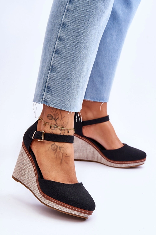 Damskie Klasyczne Sandały Na Koturnie Czarne Malani