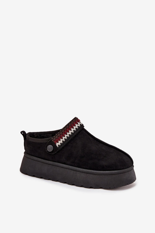 Śniegowce Damskie Niskie Z Ruchomym Paskiem I Haftem Na Platformie Czarne Lyrisse