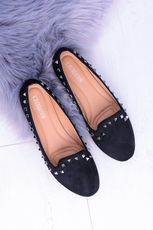 Czarne Baleriny Lordsy z Ćwiekami Randal