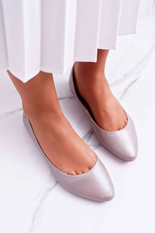 Damskie Skórzane Baleriny Maciejka Metaliczne Beżowe 04100-10