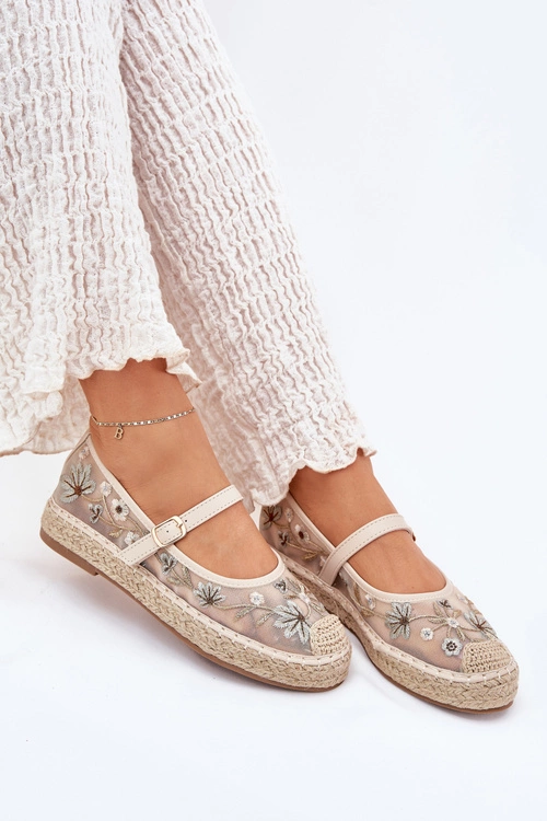 Siateczkowe Espadryle Z Haftem Na Platformie Beżowe Laxisa