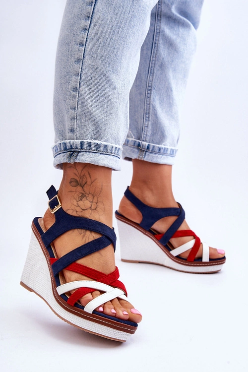 Sandały Na Koturnie Z Paseczkami Granatowe Ellen