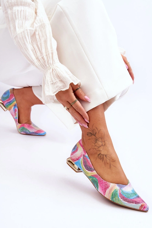 Baleriny Damskie Laura Messi Skórzane Tęczowe 2193