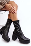 Damskie Skórzane Botki Na Słupku GOE MM2N4047 Czarne 