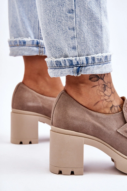 Zamszowe Półbuty Na Słupku I Platformie Ciemnobeżowe Lemar Arabell