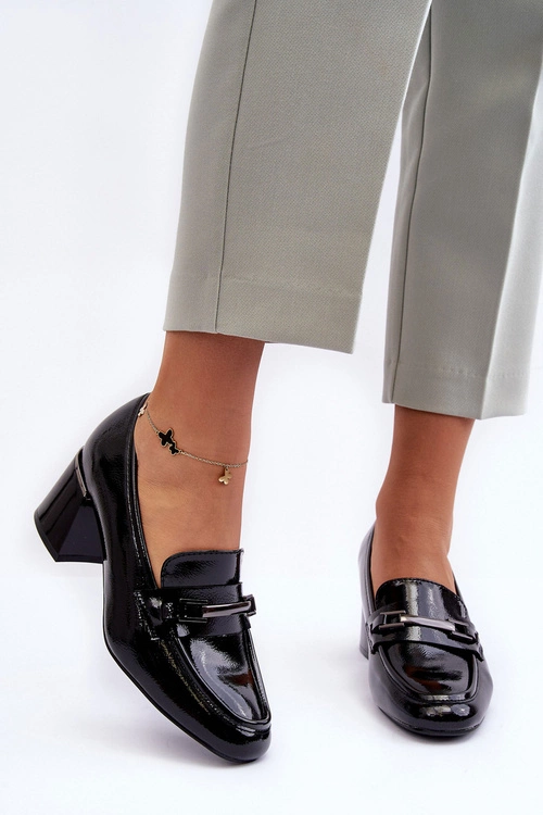 Lakierowane Czółenka Na Słupku Czarne Idona