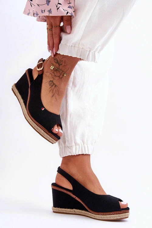 Damskie Klasyczne Sandały Na Koturnie Czarne Katie