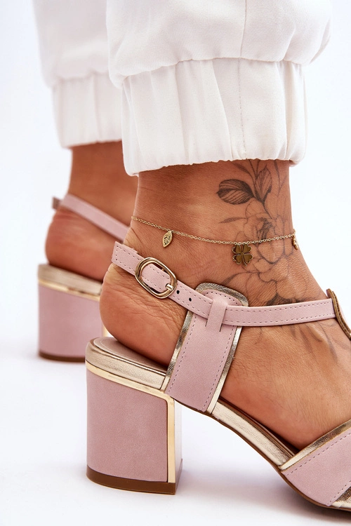 Damskie Skórzane Sandały Na Niskim Słupku Różowe Riley