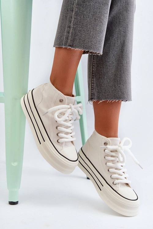 Trampki Damskie Na Platformie Białe Aineri