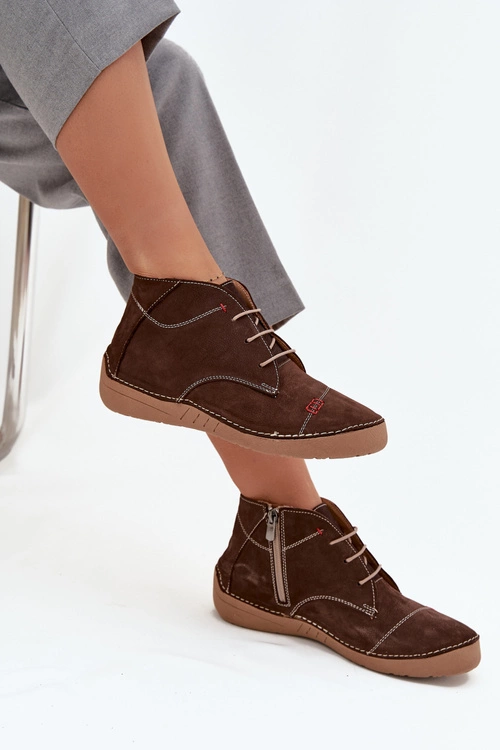 Skórzane Półbuty Damskie Z Przeszyciami Na Zamek Artiker 57C2117 Brązowe