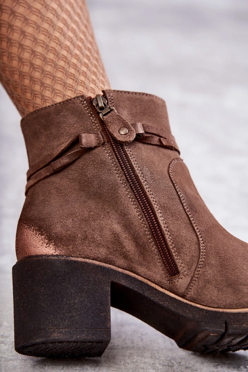 Damskie Zamszowe Botki Maciejka 05720-14 Jasnobrązowe