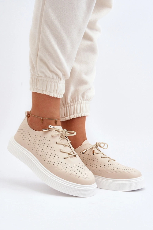 Ażurowe Trampki Damskie Beżowe Unassemia