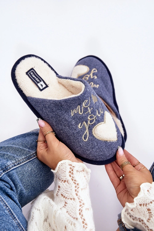 Damskie Klasyczne Kapcie Wsuwane Ocieplane Niebieskie Mabira