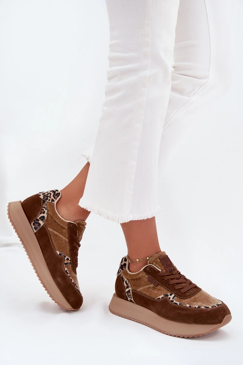 Zamszowe Sneakersy Damskie Big Star OO274A313 HI-POLY SYSTEM Brązowe Panterka
