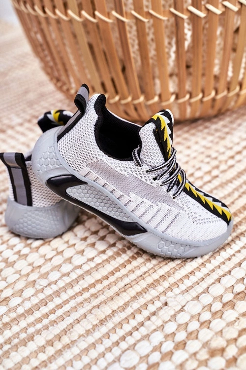 Sportowe Buty Dziecięce Szaro Białe Stich