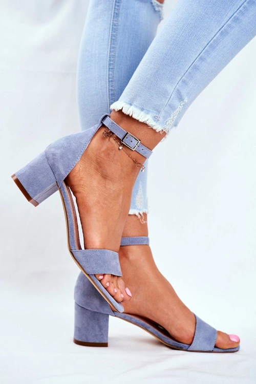 Zamszowe Sandały Na Słupku Sergio Leone SK839 Jasnoniebieskie