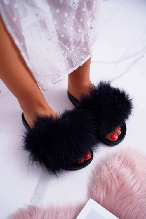 Klapki Damskie Z Futerkiem Czarne Mellow