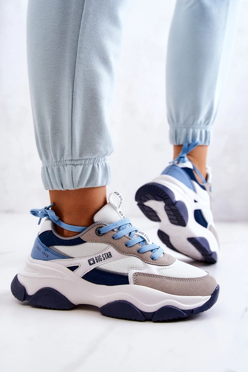 Damskie Sneakersy Buty Sportowe Big Star JJ274580 Biało-Niebieskie