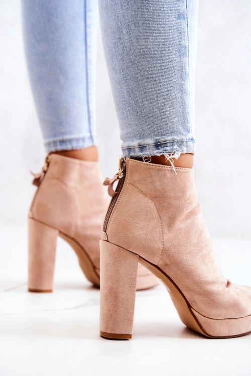 Botki Na Słupku Odkryte Palce Beżowe Adore