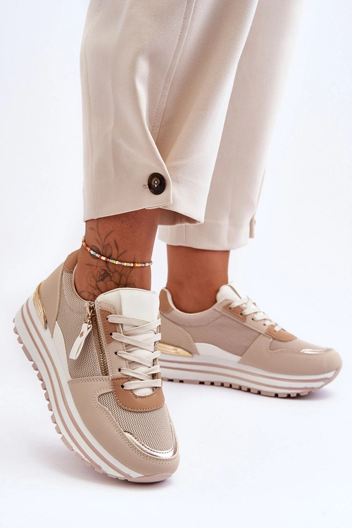Damskie Buty Sportowe Z Ozdobnym Zamkiem Beżowe Cairo