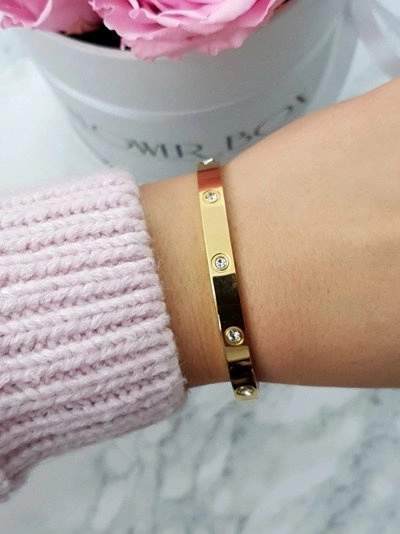 Damska Bransoleta Stalowa Z Cyrkoniami Złota 6mm Valerii