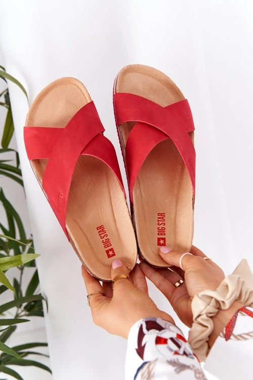 Skórzane Profilowane Klapki Big Star HH274598 Czerwone