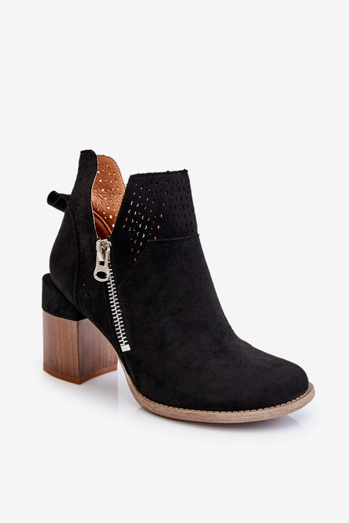 Zamszowe Botki Na Masywnym Obcasie Czarne Camden