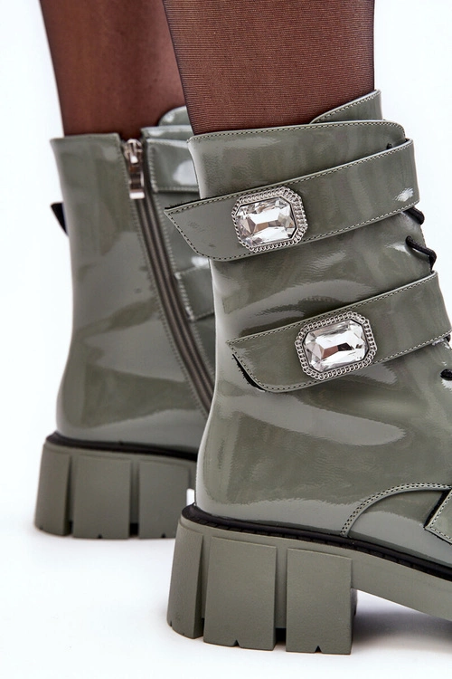 Workery Botki Damskie Lakierowane Zielone S.Barski MR870-61