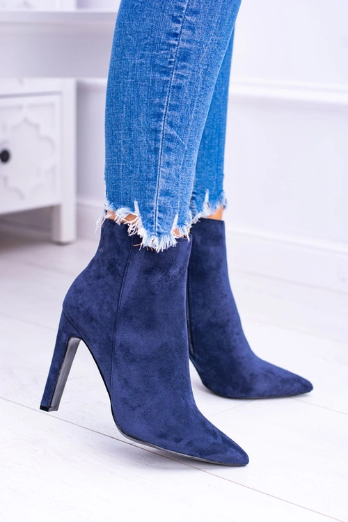 Granatowe Zamszowe Botki Na Szpilce Medea