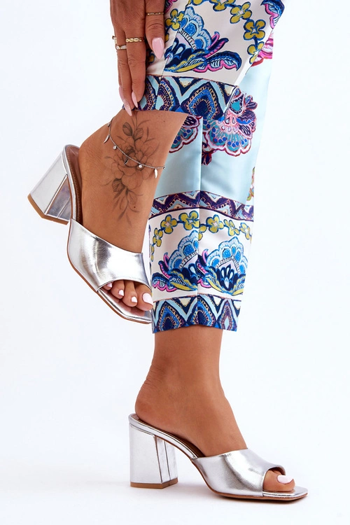 Damskie Skórzane Klasyczne Klapki Srebrne Loara