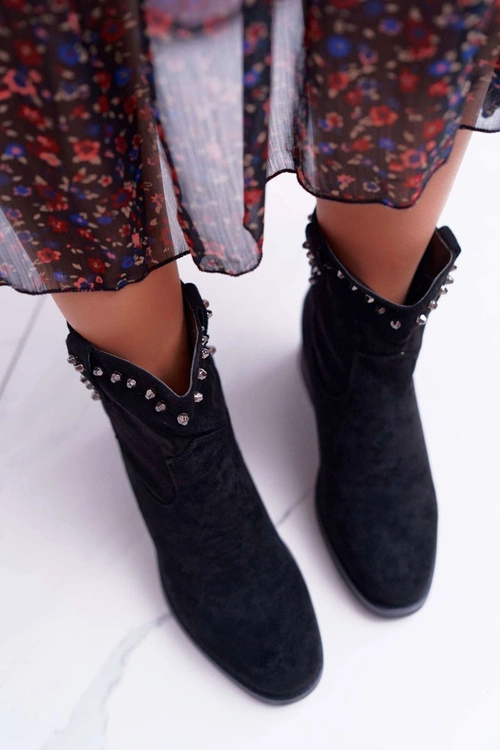 Botki Damskie Na Koturnie Płaski Obcas Ocieplane Za Kostkę Czarne Deminis