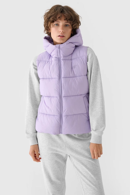 Bezrękawnik Damski Puchowy Z Kapturem 4F 4FWAW24TVJAF141-52S Fioletowy