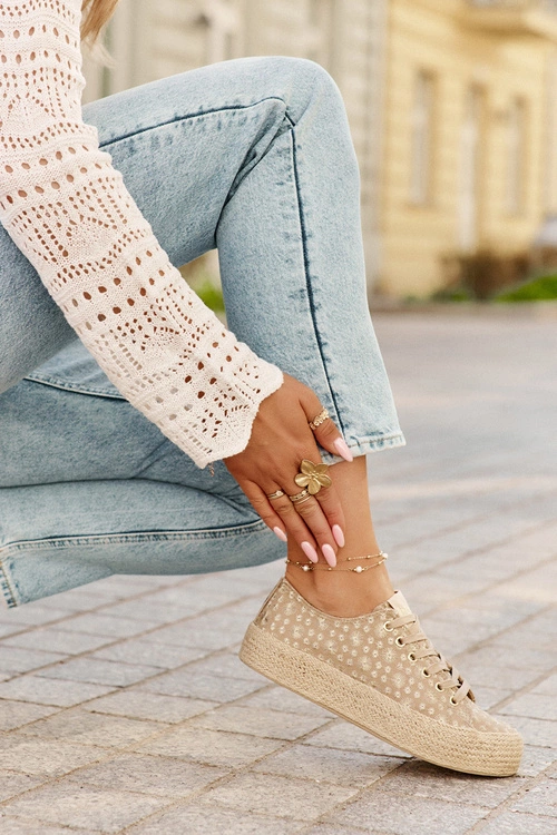 Wzorzyste Trampki Damskie Na Platformie Z Plecionką Lee Cooper LCW-25-08-3646L Khaki