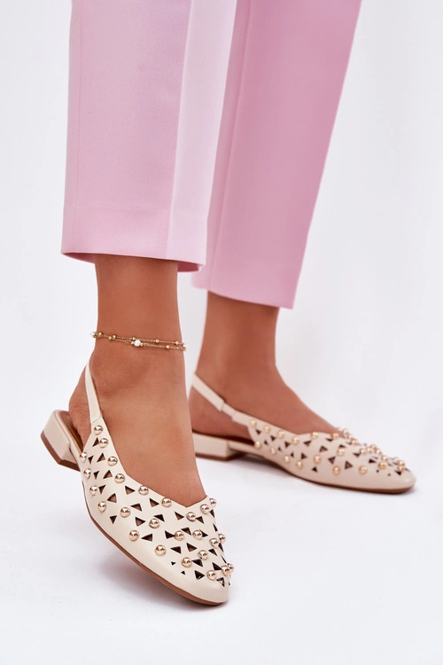 Zdobione Baleriny Na Płaskim Obcasie Beżowe Nilarisela