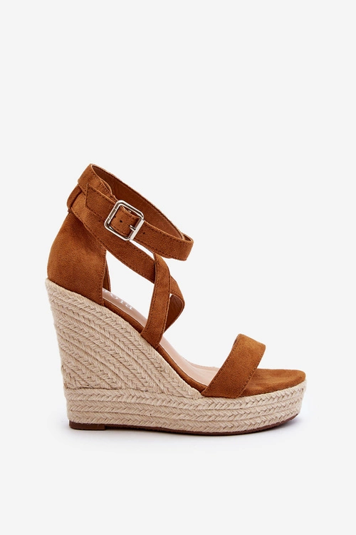 Sandały Na Koturnie Z Plecionką Camel Salthe