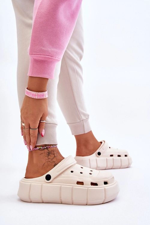 Damskie Piankowe Klapki Na Platformie Beżowe Beckett