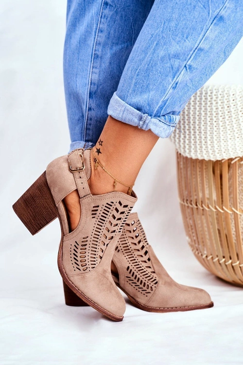 Botki Damskie z Wycięciem Wiosenne Beżowe Velluci