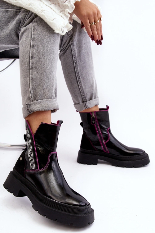 Skórzane Damskie Botki Maciejka 06236-15 Czarne